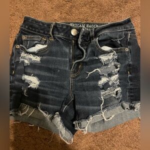 American Eagle Outfitters Distressed Dark Blue Denim Jean Shorts